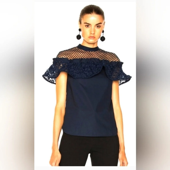 SELF-PORTRAIT Navy Blue Blouse - Picture 2 of 13